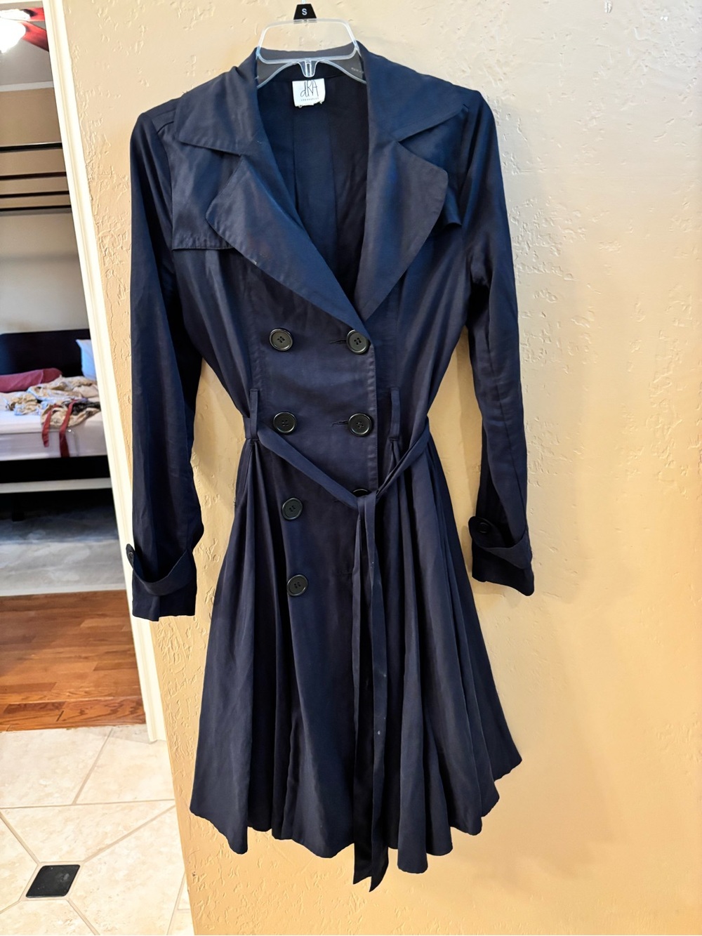 Navy Double-Breasted Trench Coat with Self-Tie Belt - ANTHROPOLOGIE